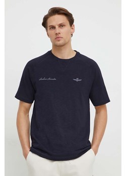 Aeronautica Militare t-shirt bawełniany męski kolor granatowy gładki ze sklepu ANSWEAR.com w kategorii T-shirty męskie - zdjęcie 167718726