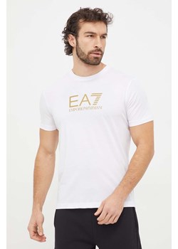 EA7 Emporio Armani t-shirt bawełniany męski kolor biały z nadrukiem ze sklepu ANSWEAR.com w kategorii T-shirty męskie - zdjęcie 167734528
