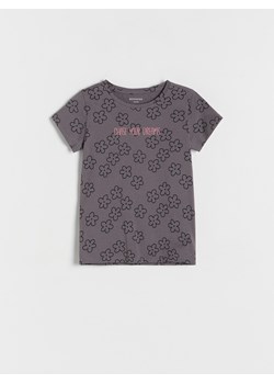 Reserved - Bawełniany t-shirt we kwiatki - ciemnoszary ze sklepu Reserved w kategorii Bluzki dziewczęce - zdjęcie 167744417