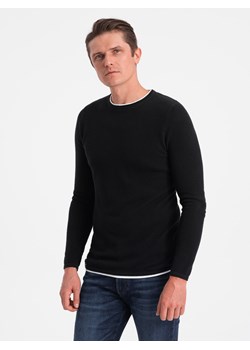 Bawełniany sweter męski z okrągłym dekoltem - czarny V1 OM-SWSW-0103 ze sklepu ombre w kategorii Swetry męskie - zdjęcie 167756458