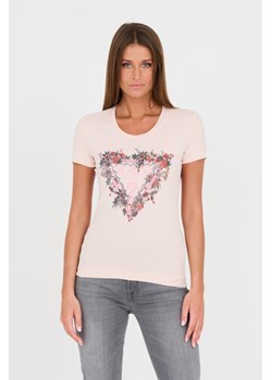 GUESS Różowy t-shirt z logo, Wybierz rozmiar XL ze sklepu outfit.pl w kategorii Bluzki damskie - zdjęcie 167757836