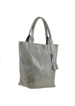 Popielata torebka shopper skórzana z połyskiem xl ze sklepu melon.pl w kategorii Torby Shopper bag - zdjęcie 167765928
