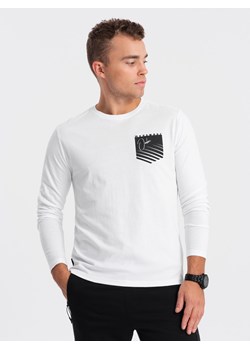 Longsleeve męski z printem w kształcie kieszonki - biały V1 OM-LSPT-0118 ze sklepu ombre w kategorii T-shirty męskie - zdjęcie 167766138