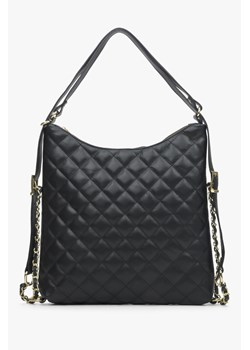 Estro: Czarna pikowana torba damska na ramię z włoskiej skóry naturalnej ze sklepu Estro w kategorii Torby Shopper bag - zdjęcie 167773396