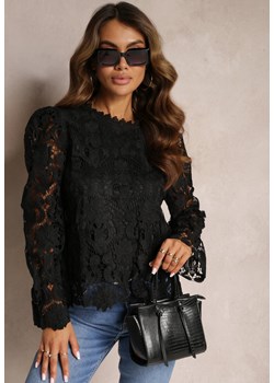 Czarna Koronkowa Bluzka z Długim Rękawem Selavis ze sklepu Renee odzież w kategorii Bluzki damskie - zdjęcie 167773869