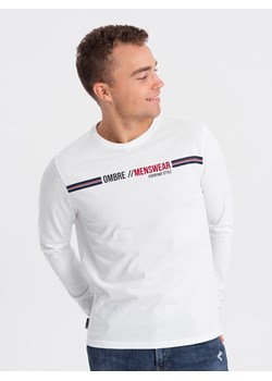 Longsleeve męski z nadrukiem - biały 2 OM-LSPT-0119 ze sklepu ombre w kategorii T-shirty męskie - zdjęcie 167778077