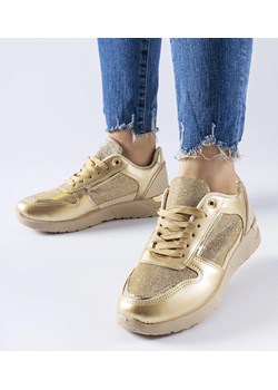 Beżowo-złote sneakersy z ozdobną nitką Facondo ze sklepu gemre w kategorii Buty sportowe damskie - zdjęcie 167779147