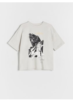 Reserved - Bawełniany t-shirt z nadrukiem - jasnoszary ze sklepu Reserved w kategorii T-shirty chłopięce - zdjęcie 167781525