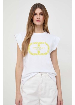 Twinset t-shirt bawełniany damski kolor biały ze sklepu ANSWEAR.com w kategorii Bluzki damskie - zdjęcie 167784728