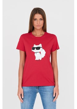 KARL LAGERFELD Czerwony t-shirt z kotem, Wybierz rozmiar M ze sklepu outfit.pl w kategorii Bluzki damskie - zdjęcie 167785759