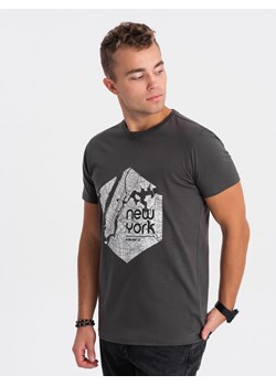 T-shirt męski bawełniany z printem motywu mapy - grafitowa V1 OM-TSPT-0169 ze sklepu ombre w kategorii T-shirty męskie - zdjęcie 167788379