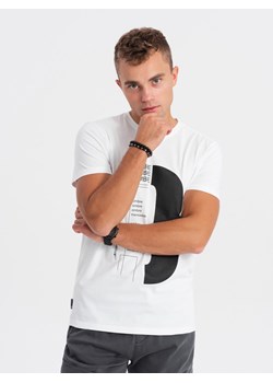 T-shirt męski bawełniany z nadrukiem - biały V1 OM-TSPT-0166 ze sklepu ombre w kategorii T-shirty męskie - zdjęcie 167788398