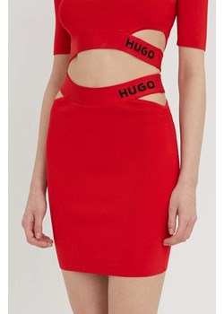 HUGO spódnica kolor czerwony mini ołówkowa ze sklepu ANSWEAR.com w kategorii Spódnice - zdjęcie 167843399