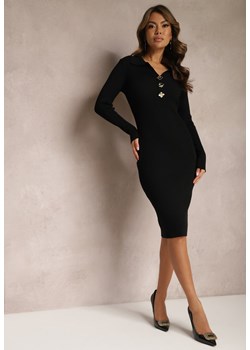 Czarna Sweterkowa Sukienka z Prążkowanej Dzianiny Moagas ze sklepu Renee odzież w kategorii Sukienki - zdjęcie 167843768