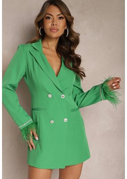 Zielona Taliowana Sukienka Mini Marynarka z Piórkami i Cyrkoniami Cammano ze sklepu Renee odzież w kategorii Sukienki - zdjęcie 167843929