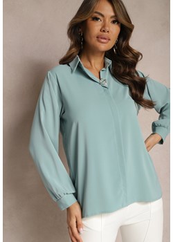 Jasnoniebieska Bluzka z Kołnierzem i Broszką z Perłą Laviona ze sklepu Renee odzież w kategorii Bluzki damskie - zdjęcie 167843999