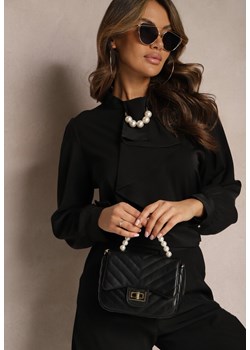 Czarna Bluzka z Krawatem i Ozdobnymi Perłami Berbora ze sklepu Renee odzież w kategorii Bluzki damskie - zdjęcie 167844009