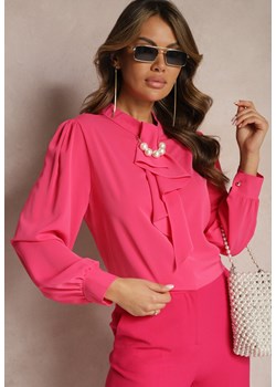 Różowa Bluzka z Krawatem i Ozdobnymi Perłami Berbora ze sklepu Renee odzież w kategorii Bluzki damskie - zdjęcie 167844019