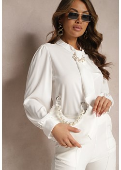 Biała Bluzka z Krawatem i Ozdobnymi Perłami Berbora ze sklepu Renee odzież w kategorii Bluzki damskie - zdjęcie 167844039