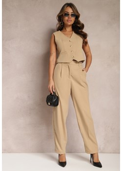 Beżowe Szerokie Spodnie z Kieszeniami o Garniturowym Kroju Verati ze sklepu Renee odzież w kategorii Spodnie damskie - zdjęcie 167844109