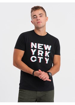 T-shirt męski bawełniany z nadrukiem - czarny V1 OM-TSPT-0162 ze sklepu ombre w kategorii T-shirty męskie - zdjęcie 167846598