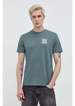 HUGO t-shirt bawełniany męski kolor zielony z nadrukiem ze sklepu ANSWEAR.com w kategorii T-shirty męskie - zdjęcie 167849089