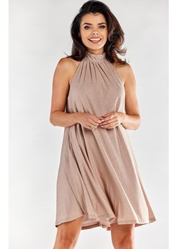 Sukienka trapezowa połyskująca beżowa A556, Kolor beżowy, Rozmiar L/XL, Awama ze sklepu Primodo w kategorii Sukienki - zdjęcie 167853508