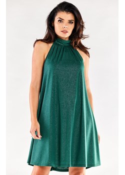Sukienka trapezowa połyskująca butelkowa zieleń A556, Kolor butelkowa zieleń, Rozmiar L/XL, Awama ze sklepu Primodo w kategorii Sukienki - zdjęcie 167853517