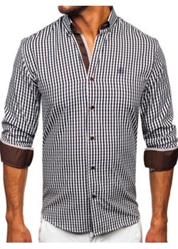 Koszula męska w kratę vichy z długim rękawem brązowa Bolf 4712 ze sklepu Denley w kategorii Koszule męskie - zdjęcie 167854717
