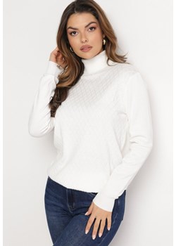 Biały Sweter z Golfem w Romby z Wiskozy Habenilla ze sklepu Born2be Odzież w kategorii Swetry męskie - zdjęcie 167856987