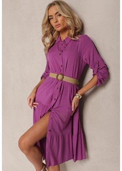Fioletowa Rozkloszowana Sukienka z Bawełny w Koszulowym Stylu Canidre ze sklepu Renee odzież w kategorii Sukienki - zdjęcie 167857438