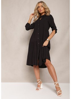 Czarna Rozkloszowana Sukienka z Bawełny w Koszulowym Stylu Canidre ze sklepu Renee odzież w kategorii Sukienki - zdjęcie 167857448