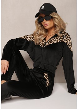Czarny Welurowy Komplet Dresowy 2-Częściowy z Animal Print Bluza i Spodnie Atisilva ze sklepu Renee odzież w kategorii Dresy damskie - zdjęcie 167857506