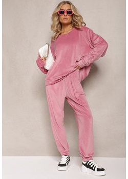 Ciemnoróżowy Welurowy Komplet Dresowy z Oversizową Bluzą i Spodniami Anitri ze sklepu Renee odzież w kategorii Dresy damskie - zdjęcie 167857568