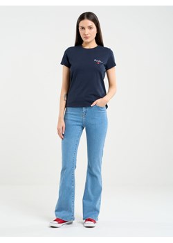 Koszulka damska bawełniana z niewielkim nadrukiem na piersi granatowa Benetta 403 ze sklepu Big Star w kategorii Bluzki damskie - zdjęcie 167868036