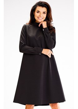 Trapezowa sukienka z półgolfem czarna A599, Kolor czarny, Rozmiar L, Awama ze sklepu Primodo w kategorii Sukienki - zdjęcie 167873626