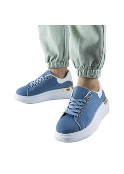 Granatowe sneakersy na platformie Scuderlando niebieskie ze sklepu ButyModne.pl w kategorii Trampki damskie - zdjęcie 167883695