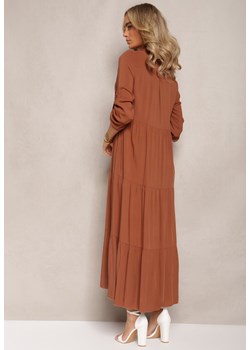 Ciemnobrązowa Koszulowa Sukienka Maxi z Bawełny Junira ze sklepu Renee odzież w kategorii Sukienki - zdjęcie 167886137