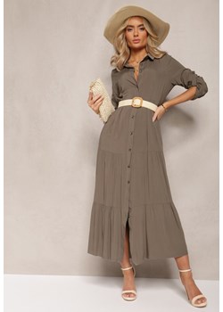 Ciemnozielona Koszulowa Sukienka Maxi z Bawełny Junira ze sklepu Renee odzież w kategorii Sukienki - zdjęcie 167886147