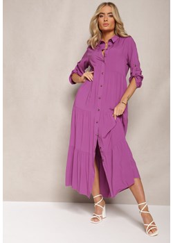 Fioletowa Koszulowa Sukienka Maxi z Bawełny Junira ze sklepu Renee odzież w kategorii Sukienki - zdjęcie 167886155