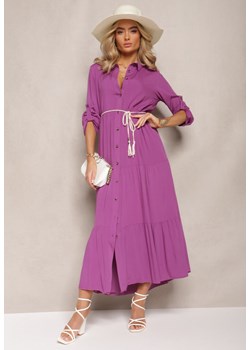 Fioletowa Koszulowa Sukienka Maxi z Bawełny Junira ze sklepu Renee odzież w kategorii Sukienki - zdjęcie 167886156
