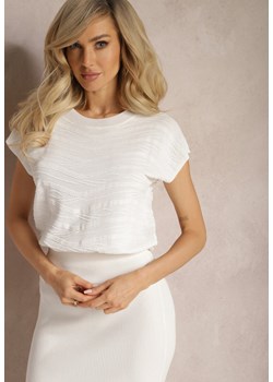 Biała Bluzka z Okrągłym Dekoltem i Tłoczeniem w Paski Tileni ze sklepu Renee odzież w kategorii Bluzki damskie - zdjęcie 167886225