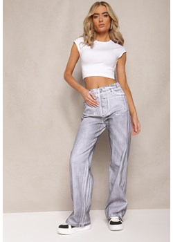 Szare Szerokie Jeansy z Przetarciami i Kieszeniami Hemara ze sklepu Renee odzież w kategorii Jeansy damskie - zdjęcie 167886325