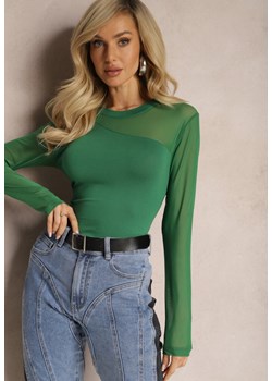 Zielona Asymetryczna Bluzka z Gładkiej Wiskozy z Rękawami z Siateczki Bangella ze sklepu Renee odzież w kategorii Bluzki damskie - zdjęcie 167886448