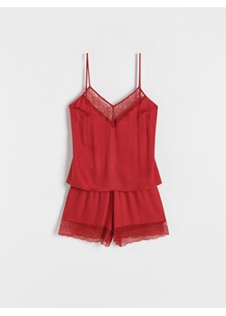 Reserved - Dwuczęściowa piżama z koronką - czerwony ze sklepu Reserved w kategorii Piżamy damskie - zdjęcie 167888209