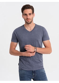 Klasyczna męska bawełniana koszulka z dekoltem w serek BASIC - niebieski melanż V7 OM-TSBS-0145 ze sklepu ombre w kategorii T-shirty męskie - zdjęcie 167890135