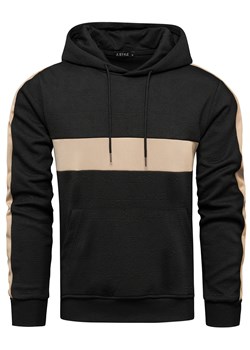 Bluza męska z kapturem czarna z beżowym pasem wzórd 3D Recea ze sklepu Recea.pl w kategorii Bluzy męskie - zdjęcie 167893106