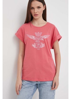 Aeronautica Militare t-shirt bawełniany damski kolor różowy TS2247DJ638 ze sklepu ANSWEAR.com w kategorii Bluzki damskie - zdjęcie 167893417