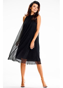 Sukienka czarna midi na ozdobnej stójce A629, Kolor czarny, Rozmiar L, Awama ze sklepu Primodo w kategorii Sukienki - zdjęcie 167895456