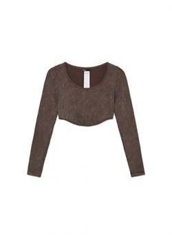 Cropp - Brązowa prążkowana bluzka - brązowy ze sklepu Cropp w kategorii Bluzki damskie - zdjęcie 167900609
